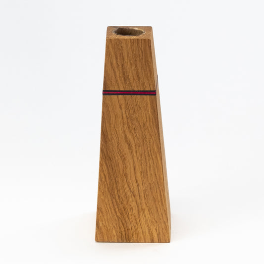 Konische Vase aus Eichenholz mit Glaseinlage