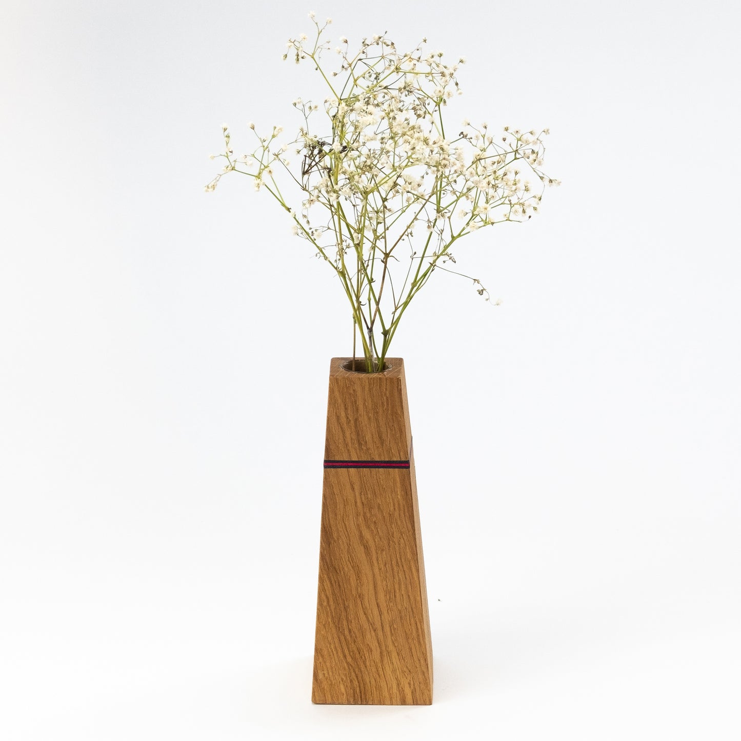 Konische Vase aus Eichenholz mit Glaseinlage