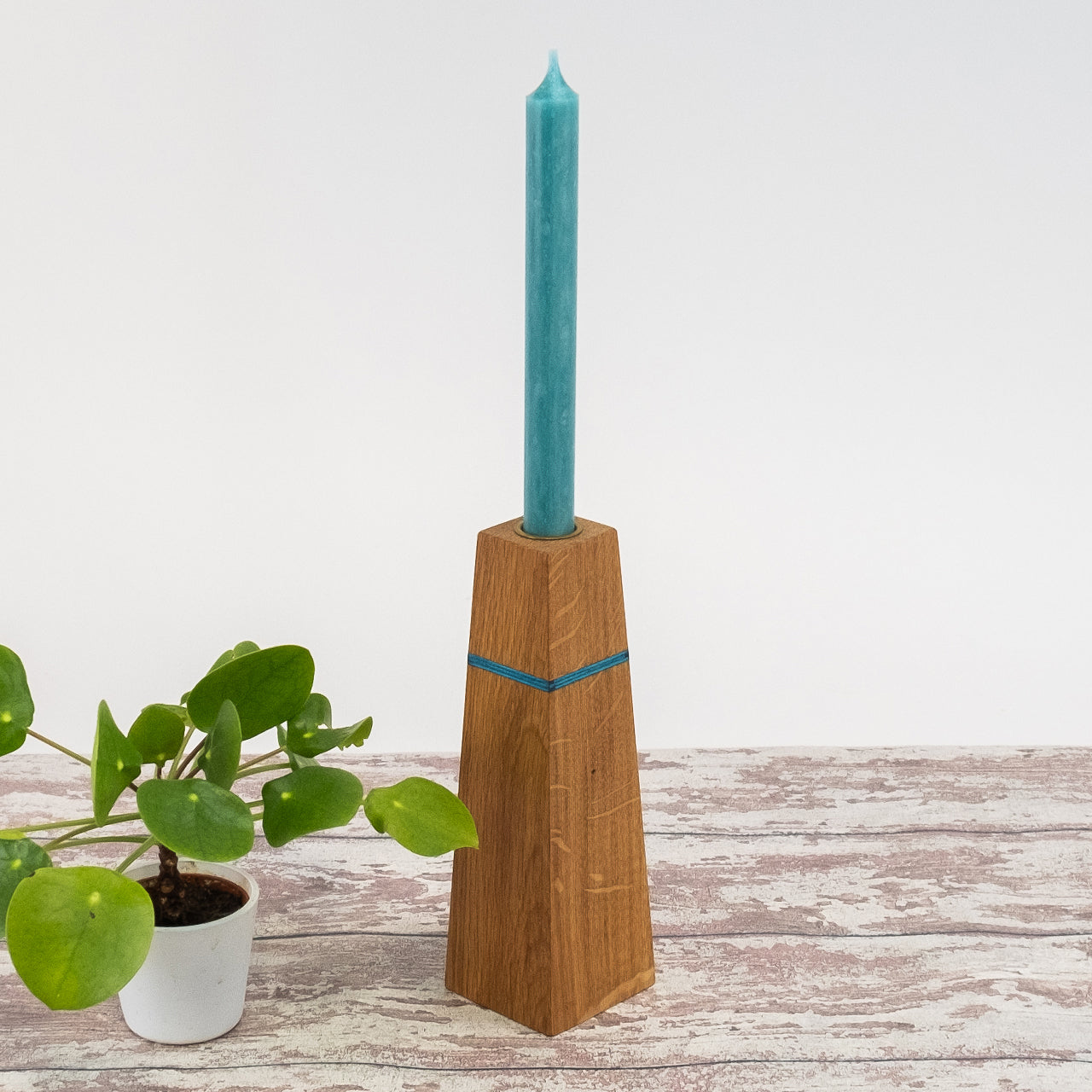 Konischer Kerzenhalter „Naturlicht“, Quadratisch - Blau