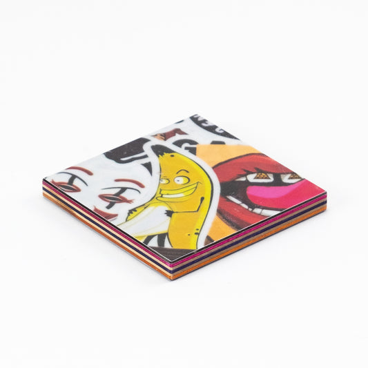 Untersetzer aus  langlebigen Schichtholz: Comic, 1 Stk.