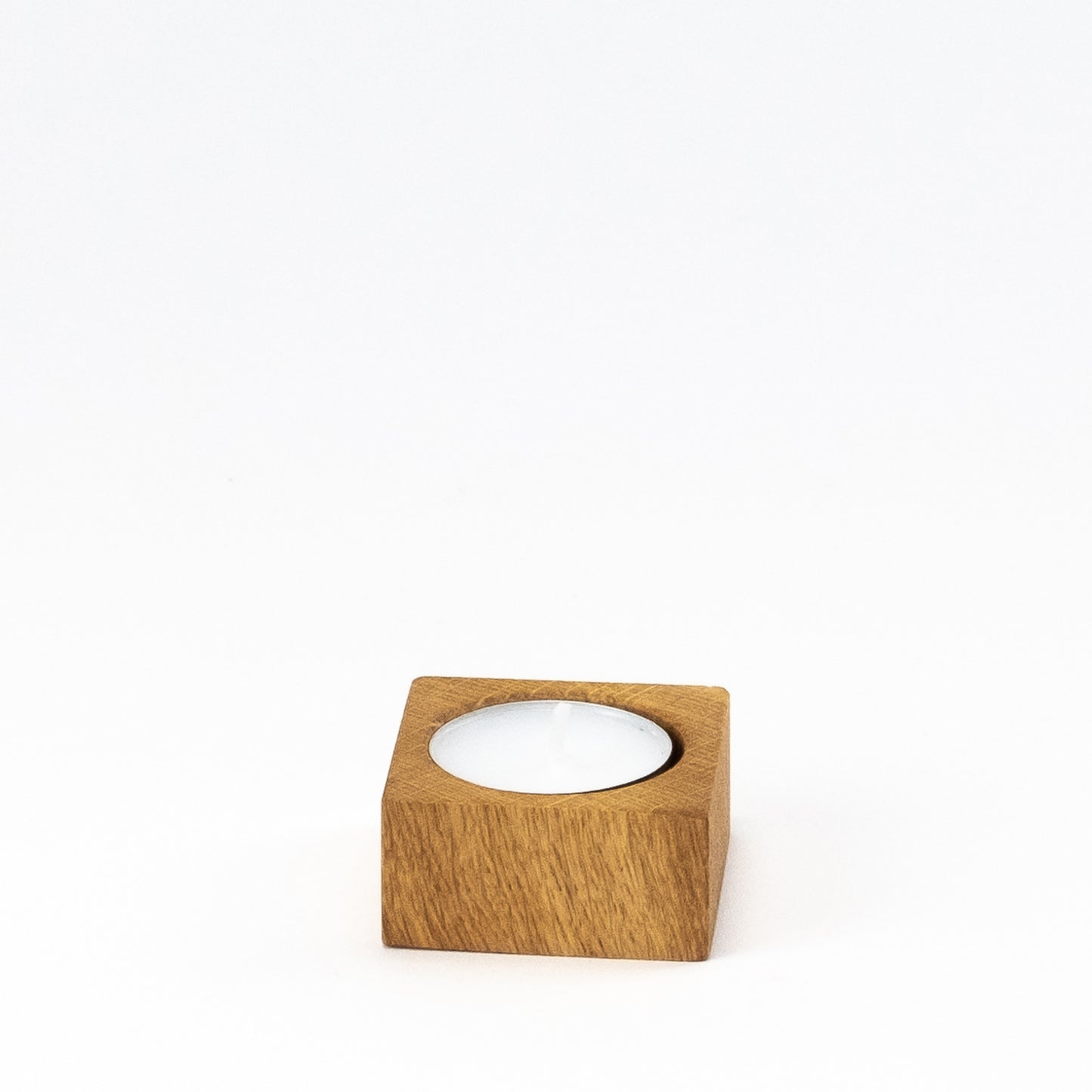 Quadratischer Teelichthalter aus Eichenholz - S